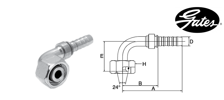 Embout femelle DIN L à 90° GATES GLOBAL SPIRAL