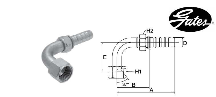 Embout femelle JIC à 90° GATES GLOBAL SPIRAL