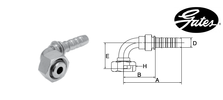 Embout femelle série gaz française à 90° GATES GLOBAL SPIRAL