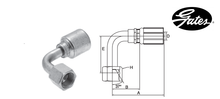 Embout  femelle JIC (long) 90° GATES MEGASYS MEGACRIMP
