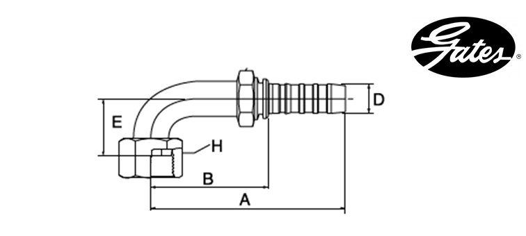 Embout femelle à 90° ORFS (court) GATES GLOBAL SPIRAL