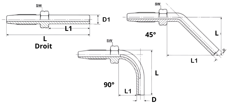 Embout lisse droit, 45° et 90°