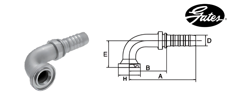 Embout bride SAE 3000 à 90° (court) GATES GLOBAL SPIRAL 