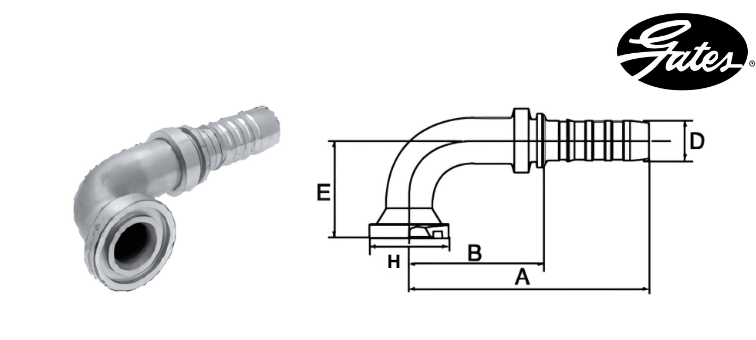 Embout bride 6000 à 90° (court) GATES GLOBAL SPIRAL