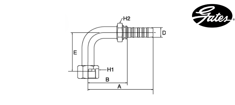 Embout femelle ORFS à 90° (long) GATES GLOBAL SPIRAL