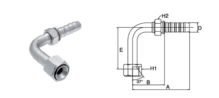 Embout femelle JIC à 90° (court) GATES GLOBAL SPIRAL