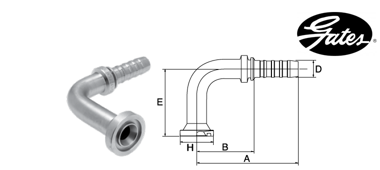 Embout bride SAE 6000 à 90° long GATES GLOBAL SPIRAL