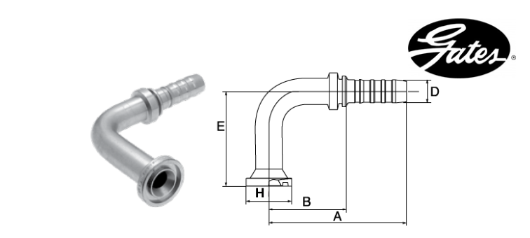Embout bride SAE 3000 à 90° (long) GATES GLOBAL SPIRAL