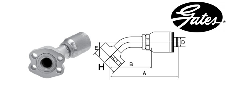Embout bride montée SAE 6000 45° GATES GLOBAL SPIRAL MAXIMUM