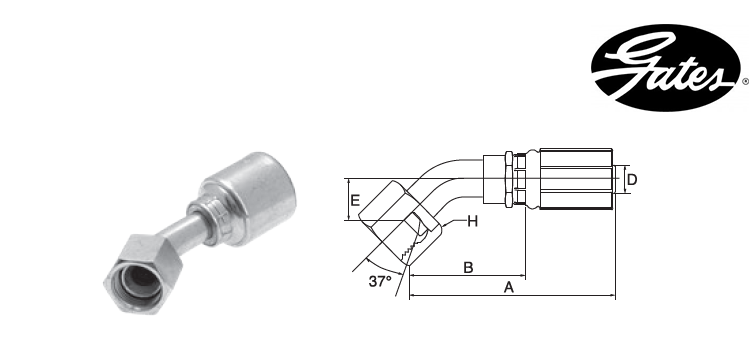 Embout femelle JIC à 45° GATES MEGASYS MEGACRIMP