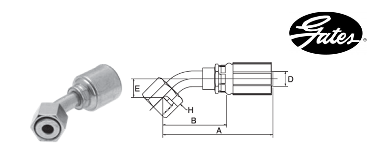 Embout femelle ORFS à 45° GATES MEGASYS MEGACRIMP