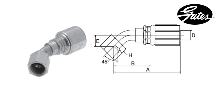 Embout femelle tournant SAE à 45° GATES MEGASYS MEGACRIMP