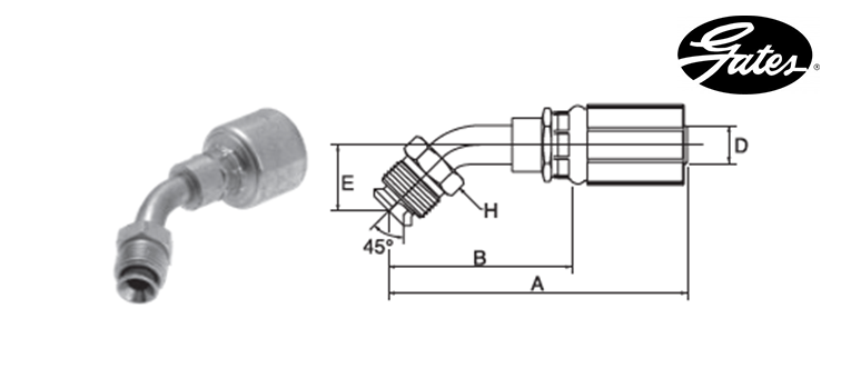 Embout male tournant SAE à 45° GATES MEGASYS MEGACRIMP