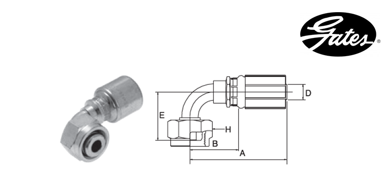 Embout femelle GAZ MÉTRIQUE 90° GATES MEGASYS MEGACRIMP
