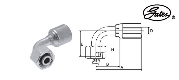 Embout femelle DIN S à 90° GATES MEGASYS MEGACRIMP