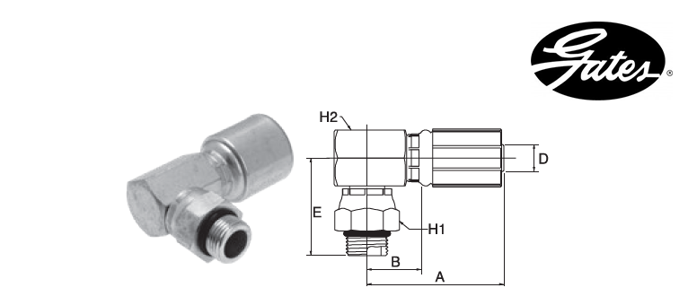 Embout male SAE à 90° tournant GATES MEGASYS MEGACRIMP