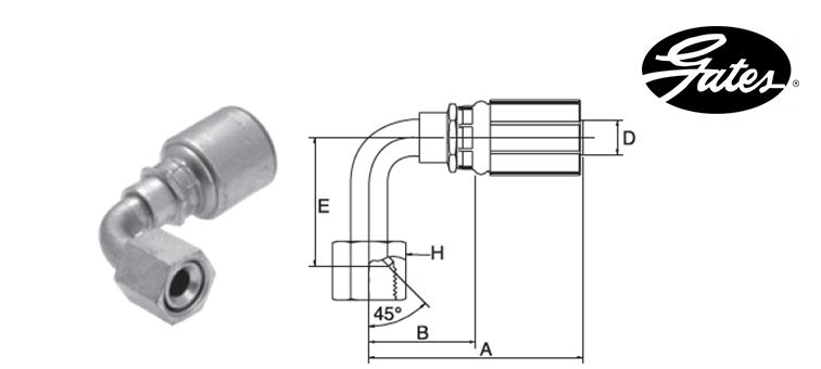 Embout femelle SAE à 90° cône 45° inversé GATES MEGASYS MEGACRIMP