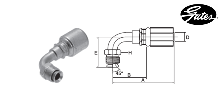 Embout male tournant SAE cône 90° GATES MEGASYS MEGACRIMP