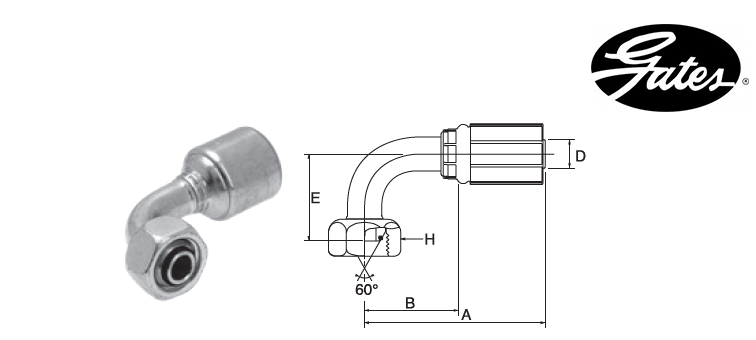 Embout femelle BSP à 90° - cône 60° GATES MEGASYS MEGACRIMP