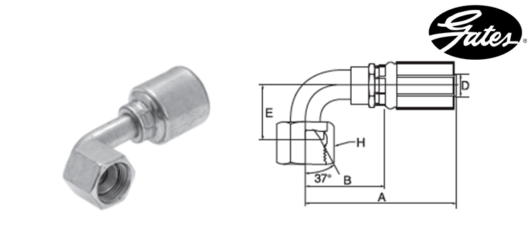 Embout femelle JIC (court) 90° GATES MEGASYS MEGACRIMP
