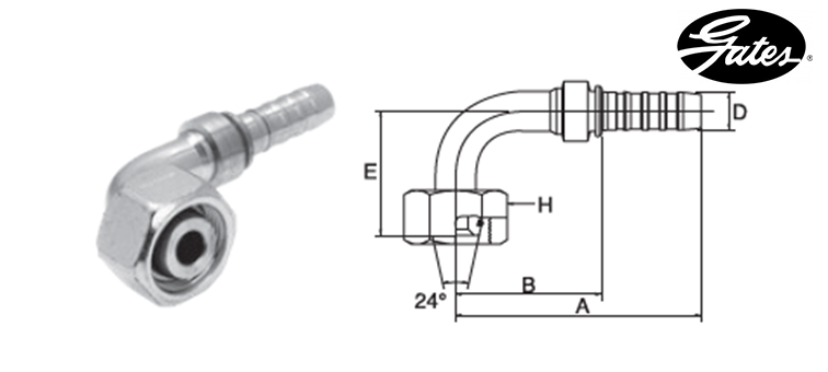 Embout femelle à 90° DIN L GATES GLOBAL SPIRAL PLUS