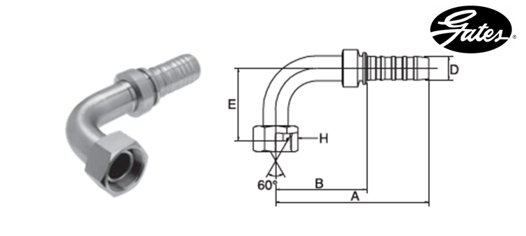Embout femelle à 90° BSP GATES GLOBAL SPIRAL PLUS