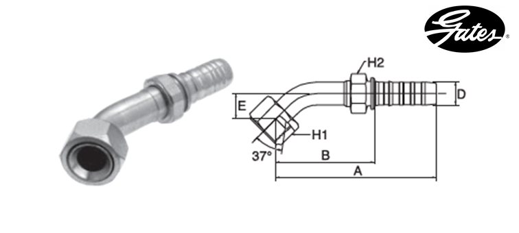 Embout femelle à 45° JIC GATES GLOBAL SPIRAL PLUS