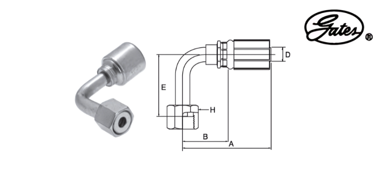 Embout femelle ORFS (long) 90° GATES MEGASYS MEGACRIMP