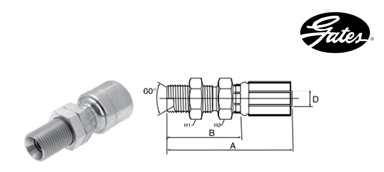 Embout male BSP cône 60° de cloison GATES MEGASYS MEGACRIMP