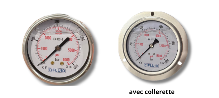 Manomètre dorsal diamètre 100mm boitier inox avec glycérine