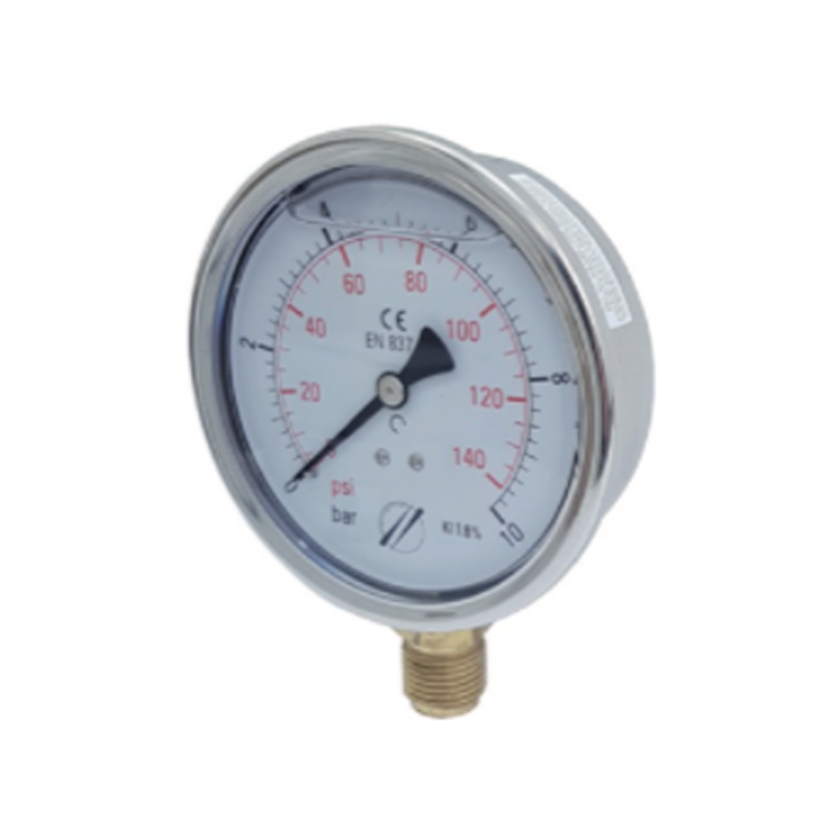 Manomètre vertical diamètre 100mm boitier inox avec glycérine