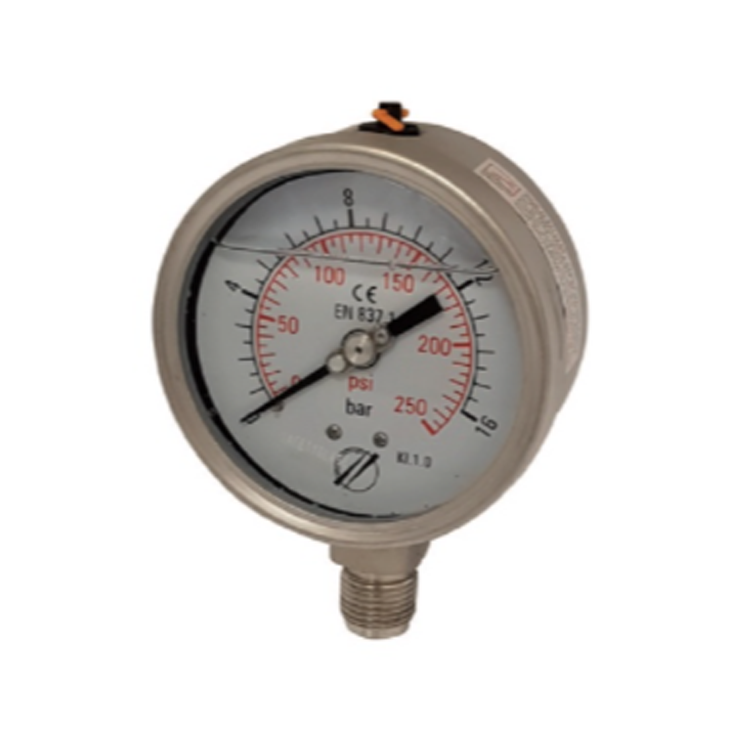 Manomètre vertical diamètre 100mm tout inox avec glycérine