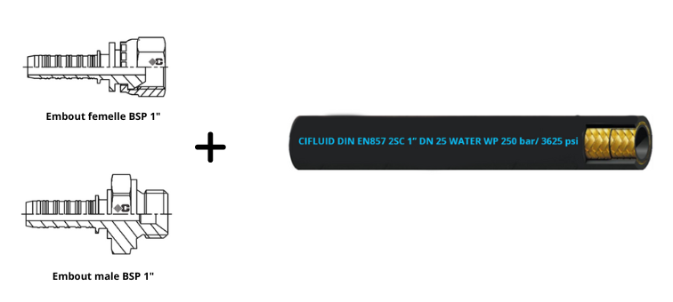 Tuyau de curage DN25 - 250 bars (water) équipé
